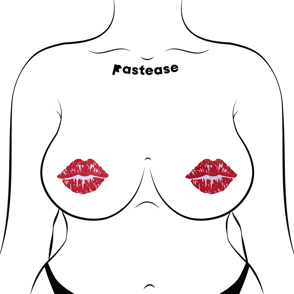 Kisses: Sparkly Red Kissing Puckered Lips Nipple Covers