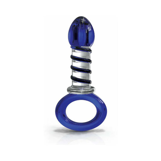 Icicles No. 81 Glass Juicer Ribbed Dildo With Handle Blue