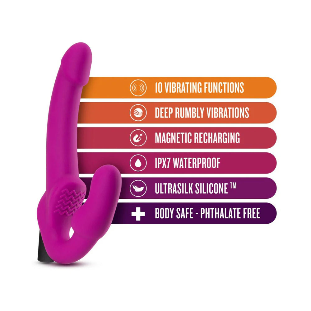 Blush Temptasia Estella 9.5 in. Silicone Strapless Strap-On Dildo with Bullet Vibrator Pink