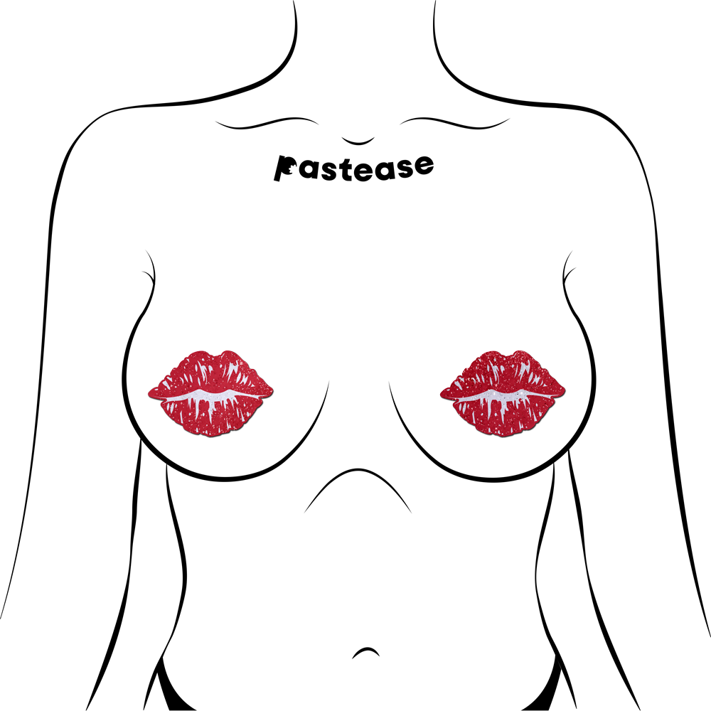 Kisses: Sparkly Red Kissing Puckered Lips Nipple Covers