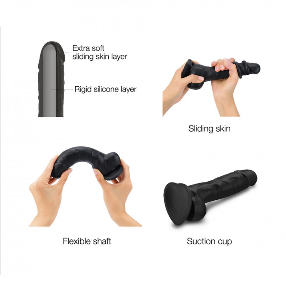 Strap-On-Me Realistic Collection Sliding Skin Dual-Density Silicone Dildo Black