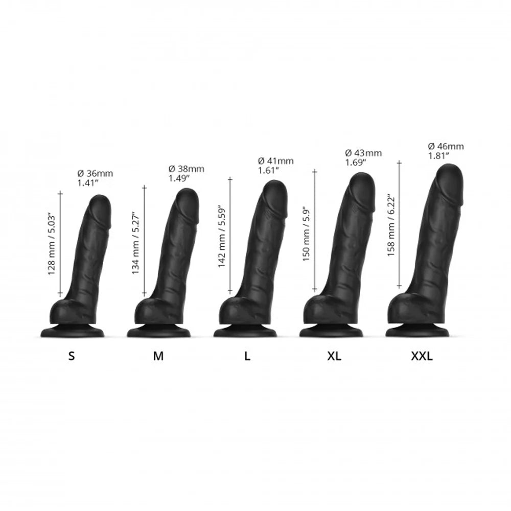 Strap-On-Me Realistic Collection Sliding Skin Dual-Density Silicone Dildo Black