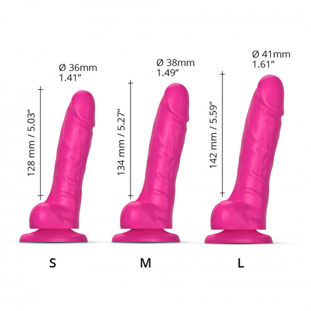 Strap-On-Me Realistic Collection Sliding Skin Dual-Density Silicone Dildo Fuchsia