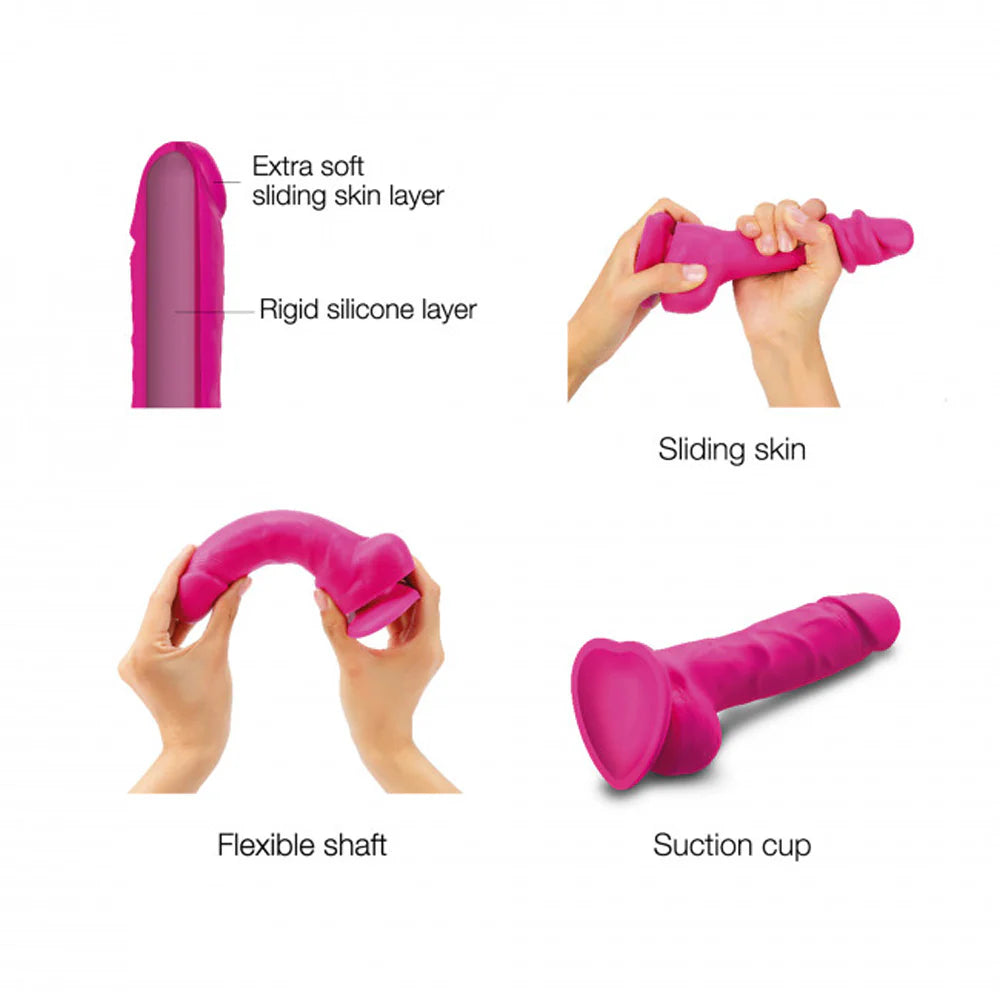 Strap-On-Me Realistic Collection Sliding Skin Dual-Density Silicone Dildo Fuchsia