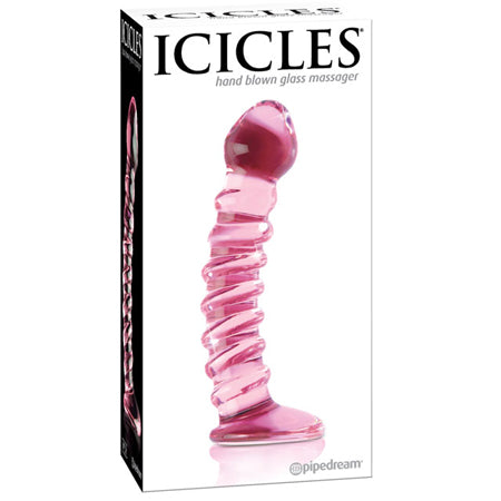 Pipedream Icicles No. 28 Curved Ribbed 7.25 in. Glass Dildo Pink