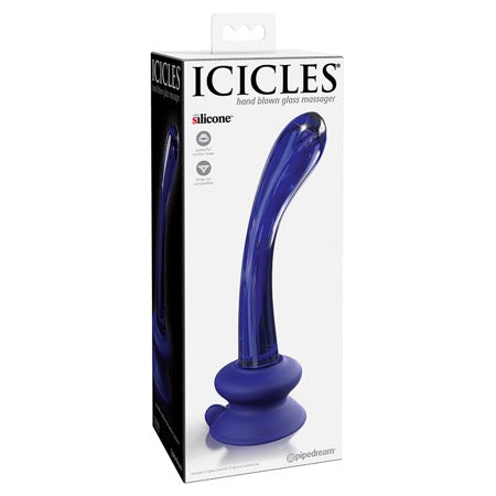 Icicles No. 89 Curved Glass G-Spot Massager With Suction Cup Blue