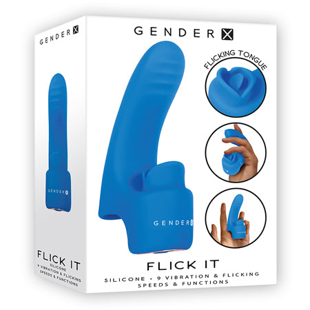 Gender X Flick It Rechargeable Flicking Dual Stimulation Silicone Finger Vibrator Blue