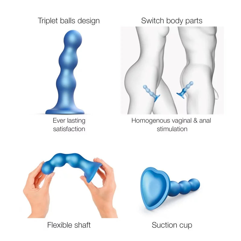 Strap-On-Me Hybrid Collection Silicone Dildo Plug Balls Metallic Blue