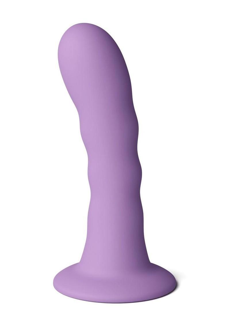 Love Notes Believe Silicone Ribbed Flexible Curved Dildo with Suction Cup - Purple - 5in