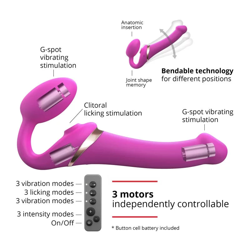 Strap-On-Me Rechargeable Remote-Controlled Multi Orgasm Bendable Strap-On Fuchsia